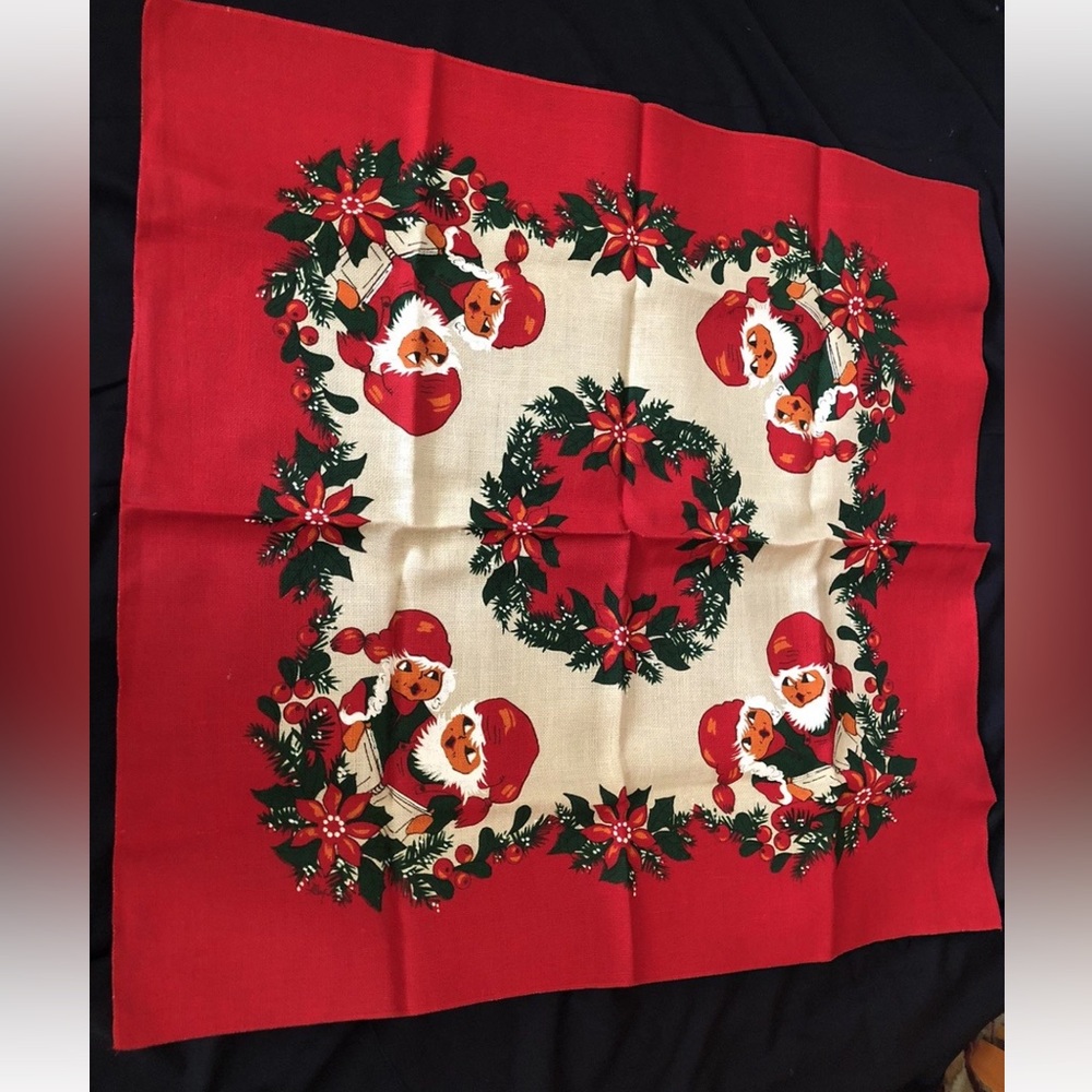 Scandinavian Square Vintage Elf Table Cloth 50” Christmas tablecloth